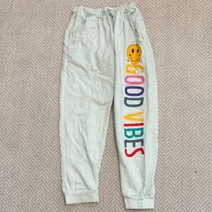 Ocean Drive Mint Joggers with Rainbow 'Good Vibes' Print